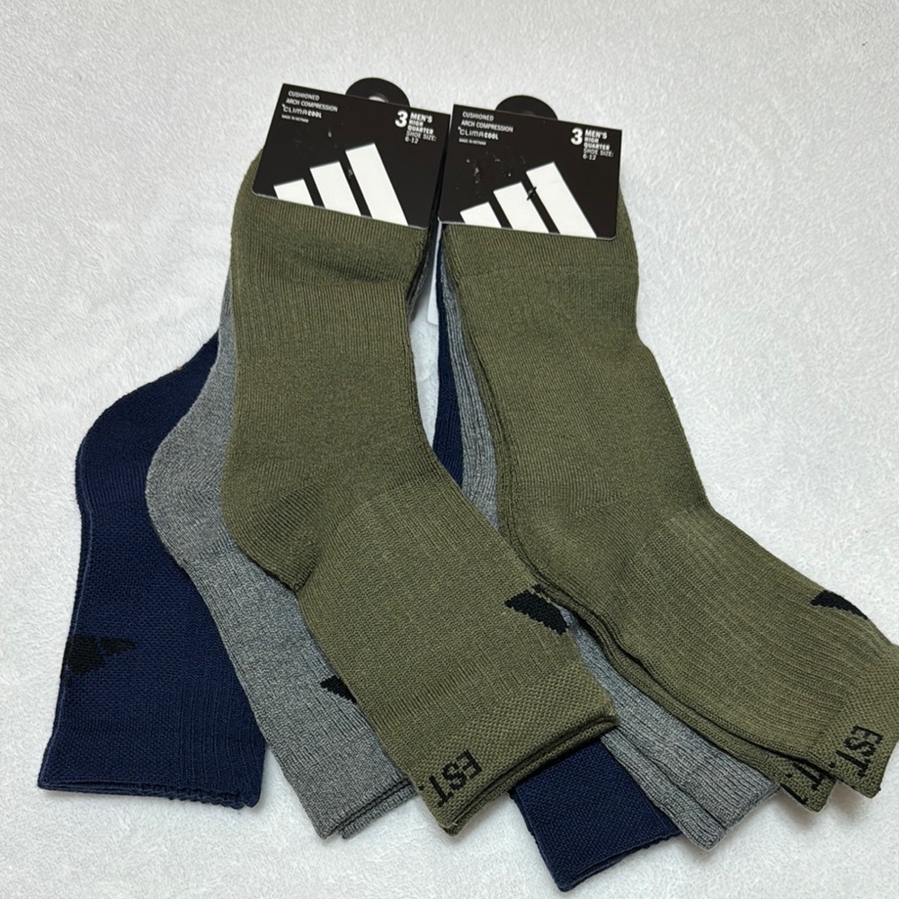 NWT Adidas Men's Multi-Color Crew Socks - 2 Sets of 3 Packs Shoe Size 6-12